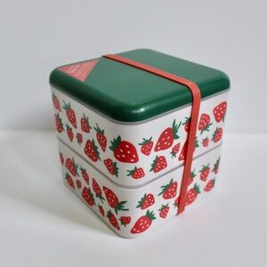 Studio Oh! Strawberry Print 2-Layer Bento Box Lunch Box with Utensil BPA Free